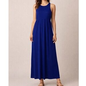 Bellamie Royal Blue Sleeveless Empire Waist Maxi Dress Bamboo feel Womens S e3